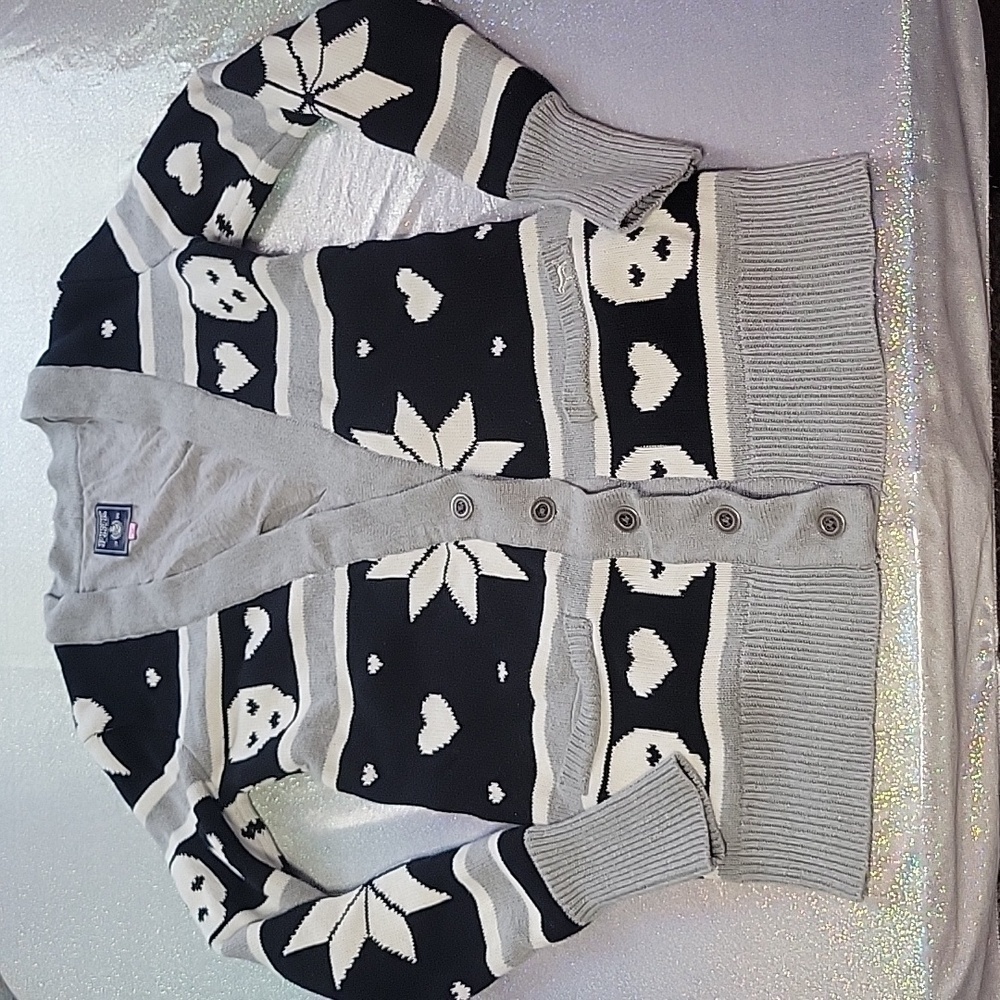 RARE Vintage Holiday Cardigan Knit Skull Snowflake Sweater Button Up SZ:XS - Picture 9 of 13